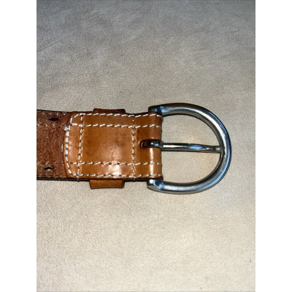 Lauren Ralph Lauren Tooled Brown Leather Belt Flower Pattern Women SZ‎ L 9101304